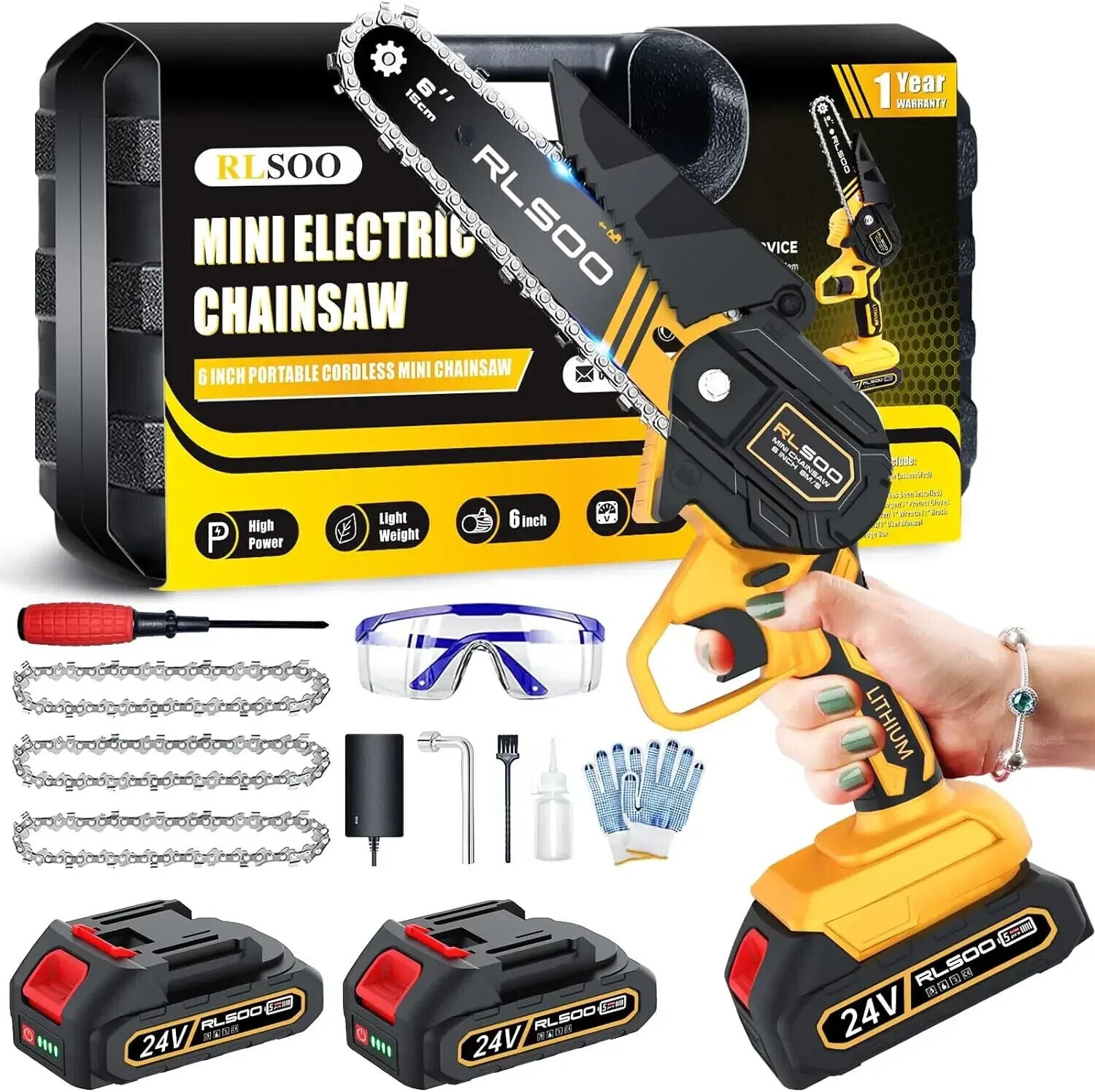 6 - Inch Mini Chainsaw Cordless - Handheld Battery Powered Electric Chain Saw for - Sunleafy